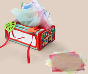 Juguete sensorial Montessori con espejo y caja de pañuelos, juguete para bebés de 6 en 1, 0-6-12 meses, con paños de seda coloridos