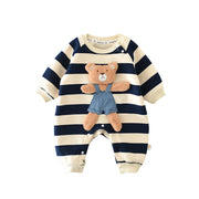 Thick Lining Baby Rompers - Striped Bear Outfit