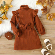 Chic High Neck Woolen Dress - Autumn/Winter Collection for Girls