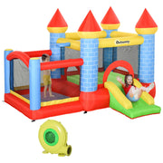 Outsunny Bouncy Castle W/ Slide & Pool Area – 4-in-1 Inflatable Jumper Play Center with Blower for Kids 3-8 Years (Multi-Color)