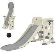 Tobogán plegable para niños con escalador, peldaños antideslizantes y aro de baloncesto – Set de juegos para niños pequeños 3 en 1 que ahorra espacio, color blanco crema