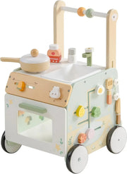 Andador de Madera 3 en 1 con Centro de Actividades Cocina, Altura y Velocidad Ajustables, Juguete de Aprendizaje para Caminar Montessori para Niños Pequeños (Prevención de Piernas en O)