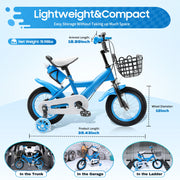 Bicicleta infantil de 12 pulgadas para niños y niñas, altura aplicable 85-105 cm para niños de 2-4 años con ruedas de entrenamiento de seguridad y una cesta