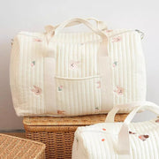 Embroidered Quilted Baby Diaper Bag, Large Capacity Messenger Tote with Zipper Closure, Soft Cotton Fabric for Hospital and Travel (Rabbit/Tulip Pattern)