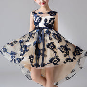 Patterned Embroidery Long Back Party Dress