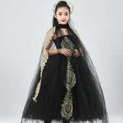 Black Lace Dress With Gauze Shawl