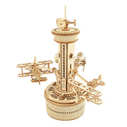 Wooden Toy | Airplane Control Tower Mechanical Music Box | Gift for Your Children
