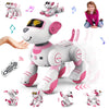 Juguete interactivo de perro robot acróbata con comando de voz, sensor táctil, modo programable, música y pantalla de expresión LED (rosa/azul)